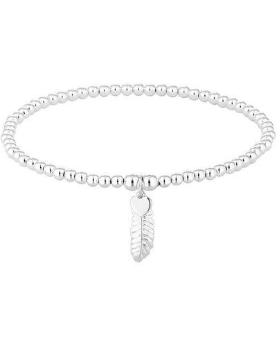 Simply Silver Sterling Silver 925 Feather Beaded Stretch Bracelet - Metallic