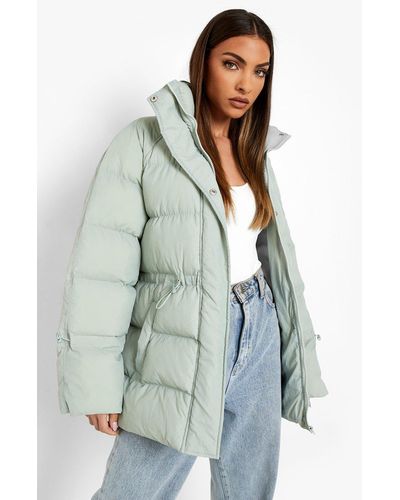 Boohoo Synch Waist Puffer Jacket - Green