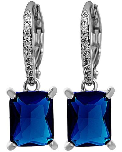 Jon Richard Rhodium And Sapphire Open Stone Drop Earrings - Blue