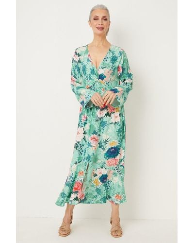 Wallis Mint Floral Twist Front Dress - Green