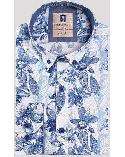Steel & Jelly Limited Edition Blue Floral Slim Fit Long Sleeve Shirt