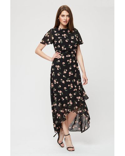 Dorothy Perkins Tall High Low Hem Floral Dress - Black