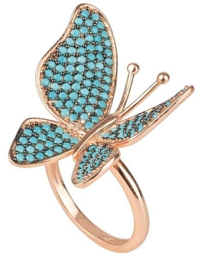 LÁTELITA London Butterfly Cocktail Ring Blue Turquoise Rosegold