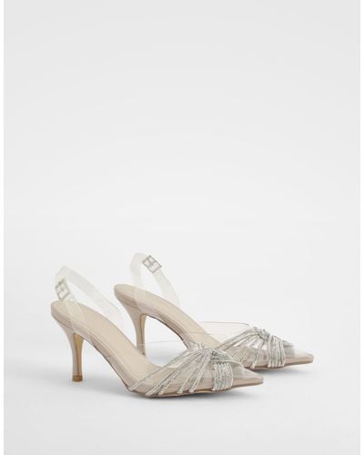 Boohoo Embellished Clear Slingback Court Heels - White