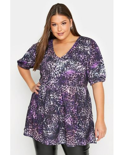 Yours Puff Sleeve Tiered Tunic - Purple