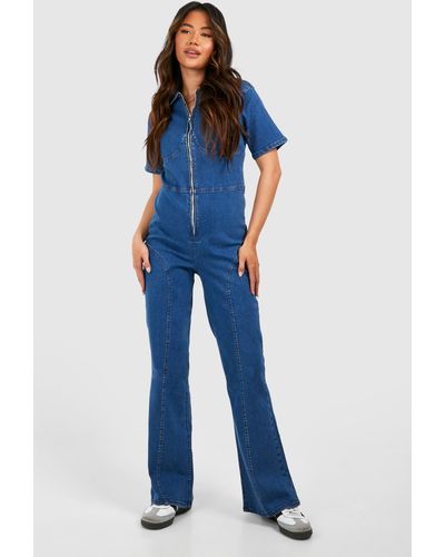 Boohoo Zip Through Denim Boilersuit - Blue