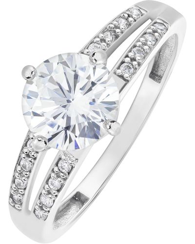 The Fine Collective 9ct White Gold Cubic Zirconia Solitaire Double Shoulder Ring
