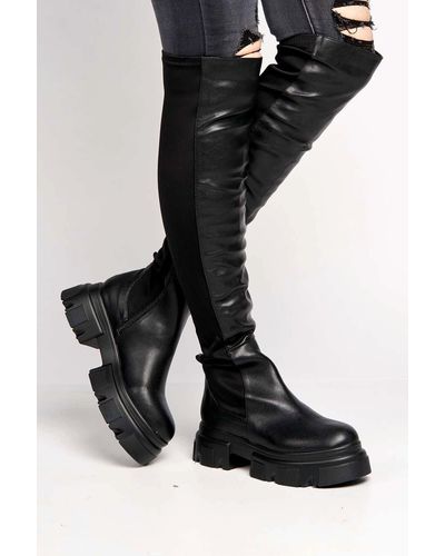 Miss Diva Laurrice Chunky Sole Knee High Boots - Black
