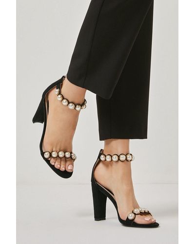 Wallis Samba Pearl Detail Heeled Sandals - Black
