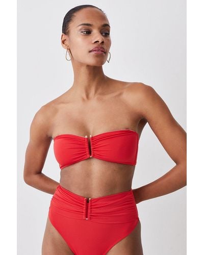 Karen Millen Ruffle Bikini Top With Detachable Straps - Red