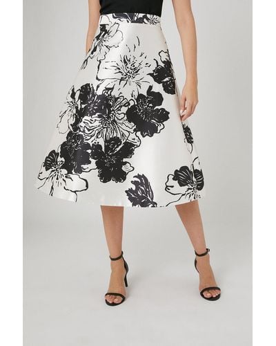Wallis Premium Floral Printed A Line Skirt - White