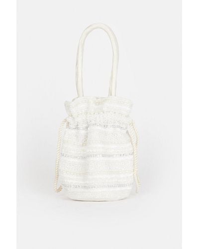 Coast Embellished Mini Bucket Bag - White