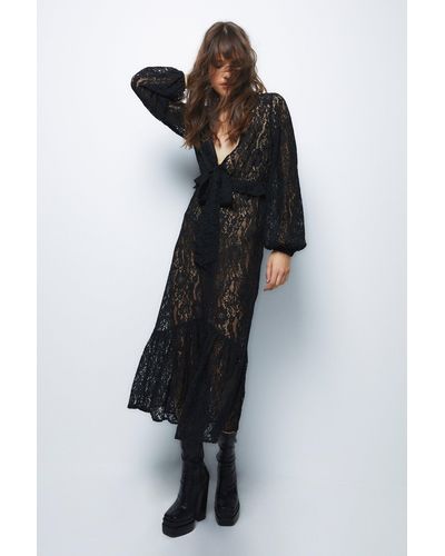 Nasty Gal Lace Knot Front Maxi Dress - Black