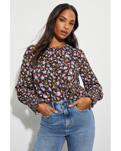 Dorothy Perkins Floral Shirred Cuff Shell Top - Multicolour