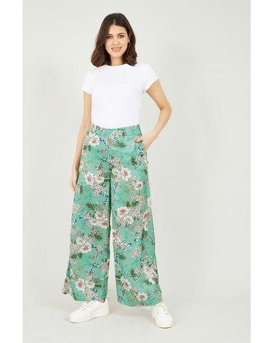 Yumi' Sage Green Tropical Palm Print Trousers