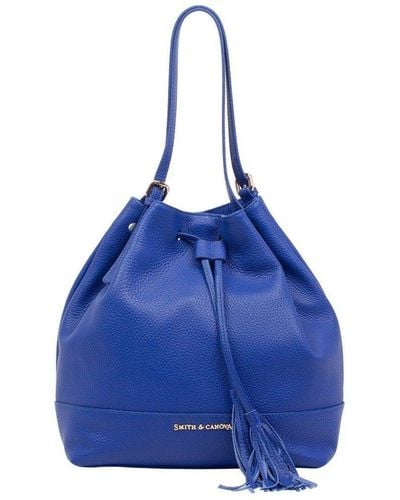 Smith & Canova Pebbled Leather Hobo Shoulder Bag - Blue