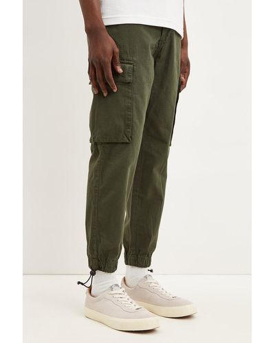 Burton Tapered Khaki Cargo Ripstop Trousers - Green