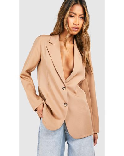 Boohoo Basic Double Button Single Breasted Oversized Blazer - Natural