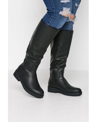 Yours Wide Fit Faux Fur Lined Knee High Boots - Blue