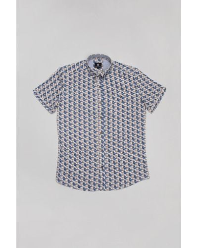 Steel & Jelly Bold Floral Print Slim Fit Short Sleeve Shirt - Blue