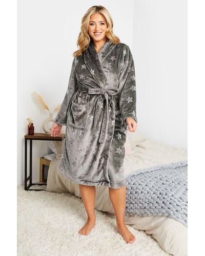 Yours Star Print Shawl Collar Dressing Gown - Grey