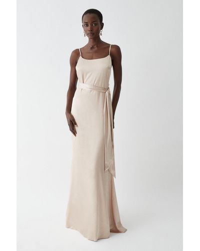 Coast Satin Slip Bridesmaids Dress With Detachable Sash - Natural