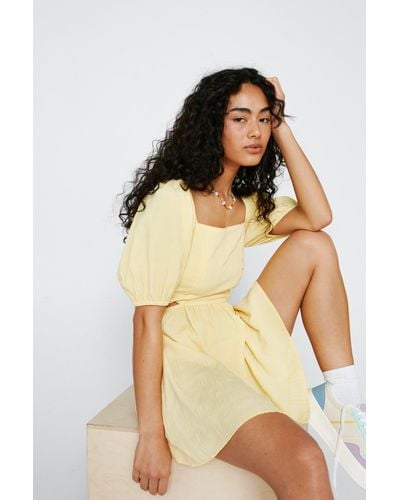 Nasty Gal Textured Cut Out Smock Dress - Yellow
