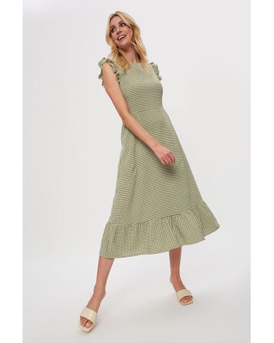 Dorothy Perkins Khaki Gingham Frill Midi Dress - Green