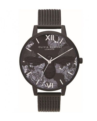 Olivia Burton 3d Bee Floral Plated Stainless Steel Fashion Quartz Watch - Ob16shb07 - Black