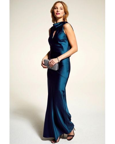 Hot Squash Silky Gown With Cowl Neck - Blue