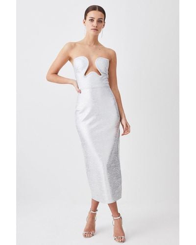 Karen Millen Petite Foiled Bandage Corset Detail Knit Midi Dress - White