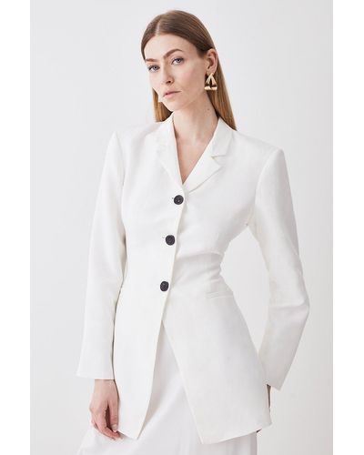 Karen Millen Linen High Break Tailored Blazer - White