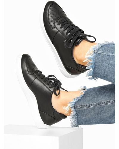 Yours Extra Wide Fit Faux Leather Trainers - Black
