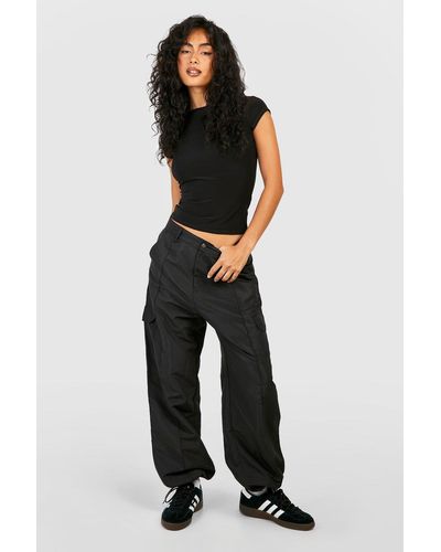 Boohoo Cuffed Hem Pocket Detail Cargo Trousers - Black