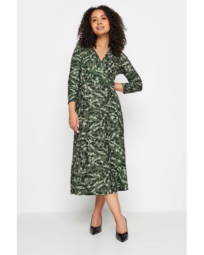 M&CO. Petite Animal Print Wrap Dress - Green