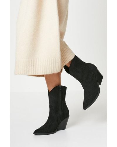 Faith : Mina Heeled Western Ankle Boots - Black