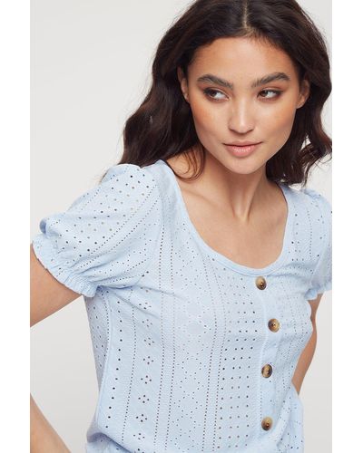 Dorothy Perkins Petite Baby Blue Button Front Puff Sleeve Tee - White