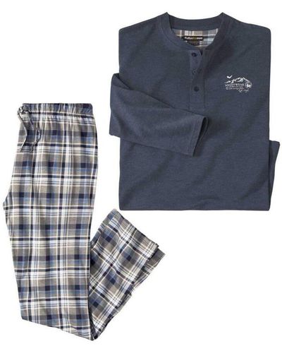 Atlas For Men Checked Soft Long Pyjama Set - Blue