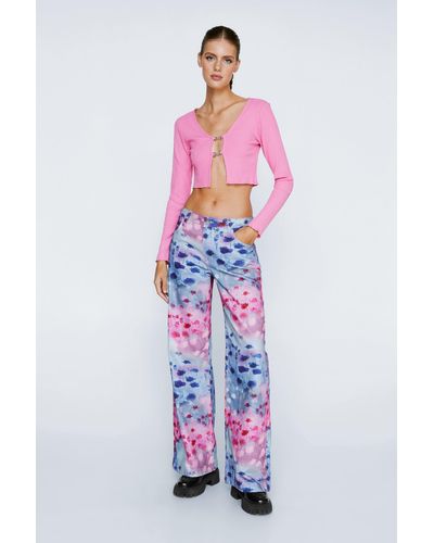 Nasty Gal Floral Print Slouchy Wide Leg Jeans - White