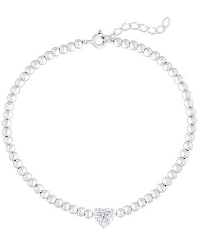 Simply Silver Sterling Silver 925 Heart Ball Bracelet - White