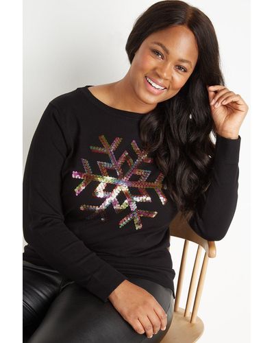 Wallis Curve Rainbow Sequin Snowflake Jumper - Black