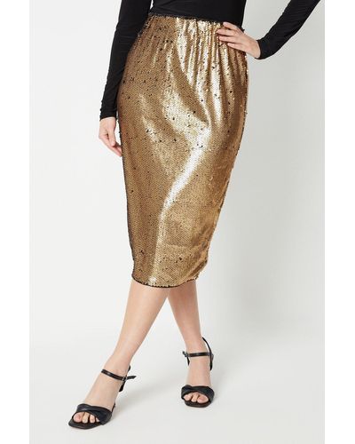 Wallis Sequin Midi Skirt - Metallic