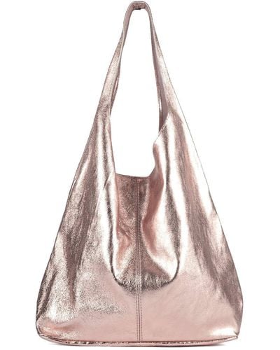 Sostter Rose Gold Metallic Leather Hobo Shoulder Bag - Pink
