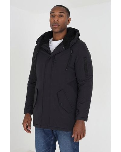 Brave Soul 'nantwich' Sherpa Lined Hooded Parka Jacket - Blue