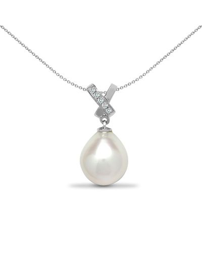 Jewelco London 18ct White Gold 0.04ct Diamond Pearl Pearl V Bale Drop Pendant - 18p221