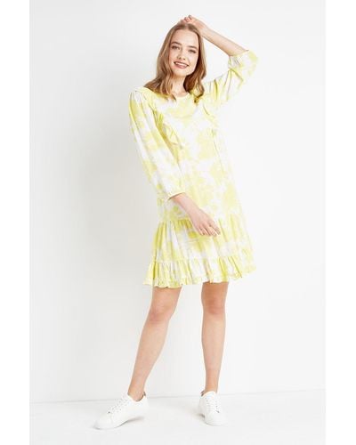 Wallis Lemon Floral Frill Shift Dress - Yellow