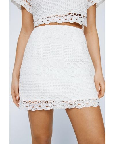 Nasty Gal Cutwork Lace Micro Mini Skirt - White