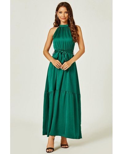 FS Collection Halter Neck Occasion Maxi Dress - Green