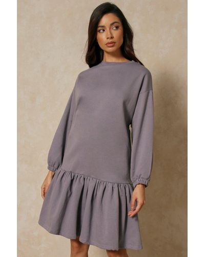 MissPap Ruffle Smock Sweatshirt Dress - Brown