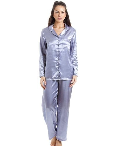 CAMILLE Satin Full Length Pyjama Set - Blue
